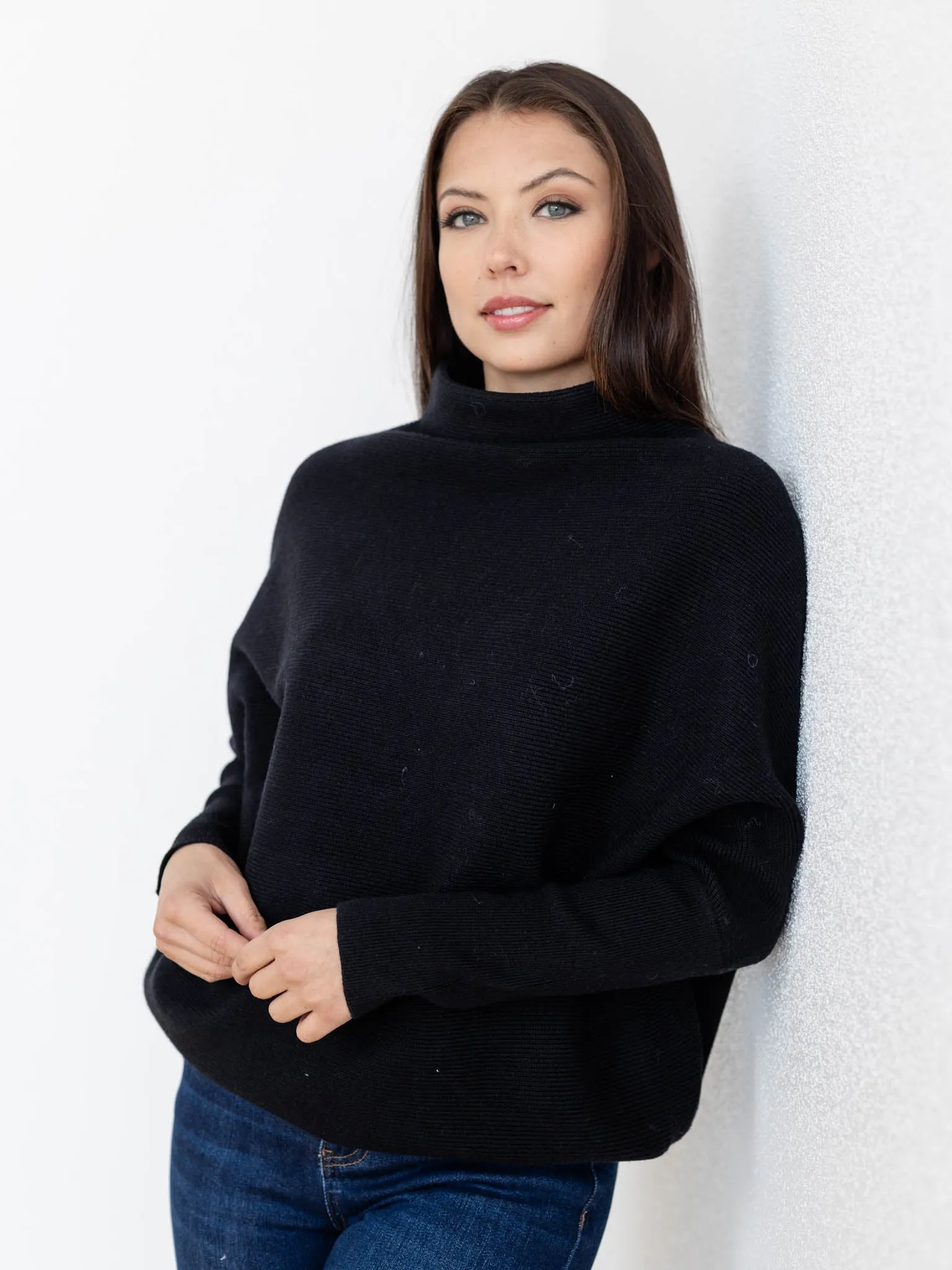 Dolman Sleeve Mock Neck Sweater